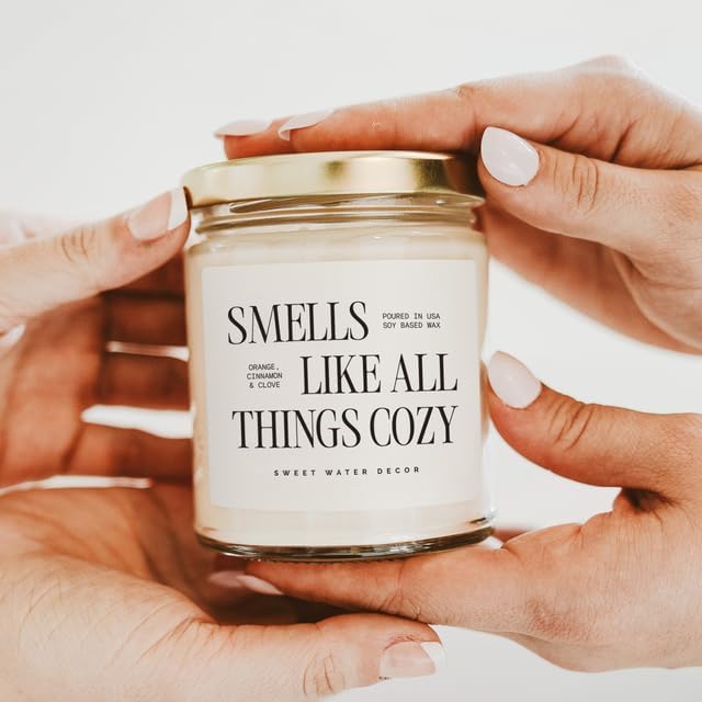 Sweet Water Decor Smells Like All Things Cozy Candle, Orange Cinnamon Ginger Clove Scent, 9oz Soy
