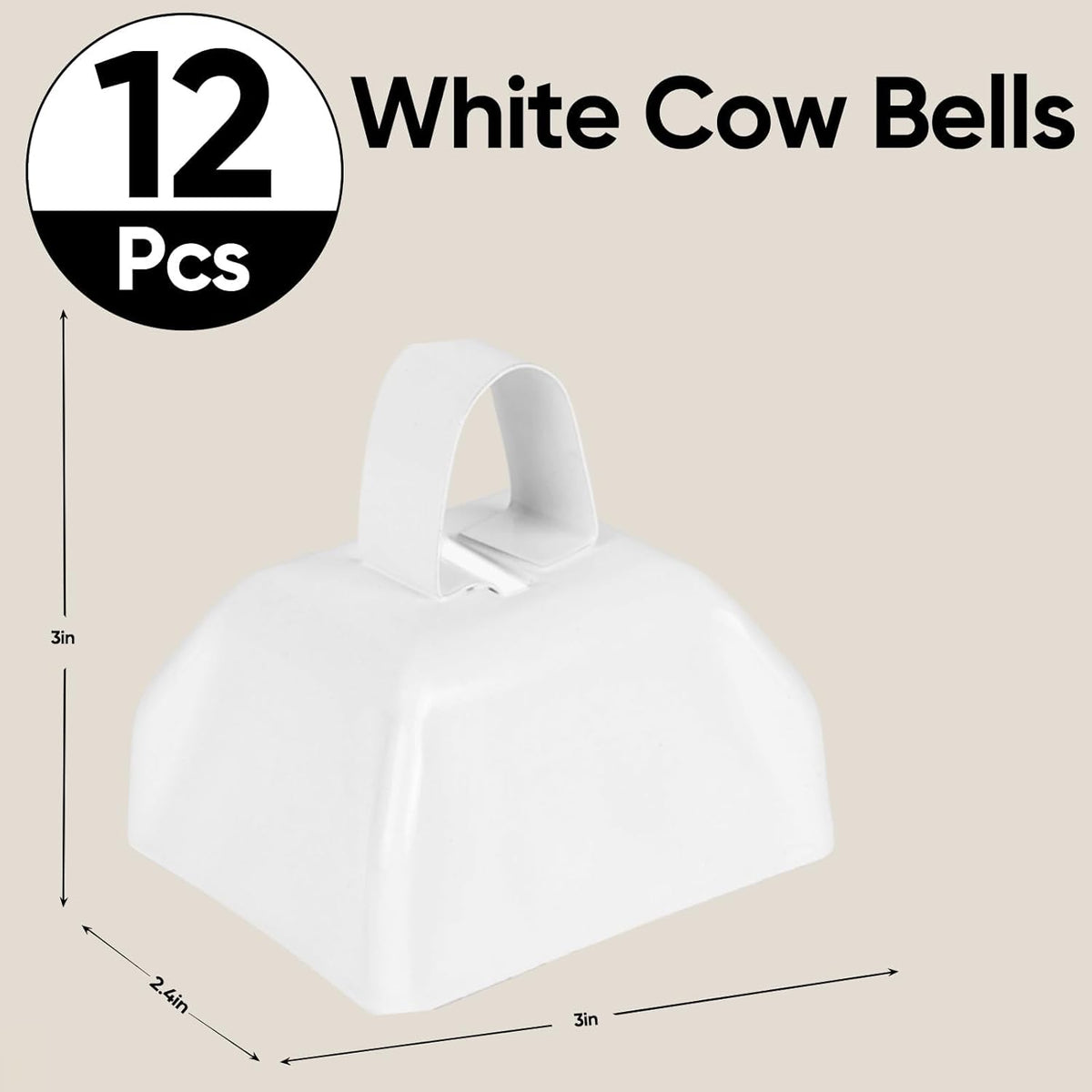 Cow Bells Noise Makers for Sporting Events: 12 Pcs Small White Cowbells with Handle Loud Bells Bulk