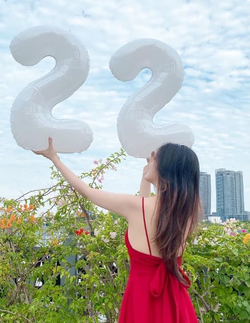 Big 40 Inch White 2 Number Balloon Birthday Decoration, White Number 2 Helium Balloons 12 20 22 23