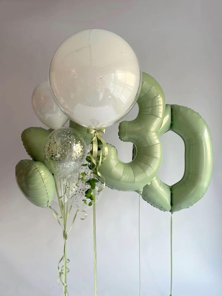 40 Inch Sage Green 3 Large Number Balloon, 3 13 23 30 33 36 Oliver Green Birthday Party