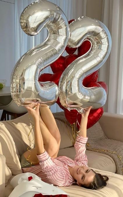 Silver 40 Inch Big Number Balloon Birthday Decoration, Number 2 Helium Balloon 12 20 22 23 24 26