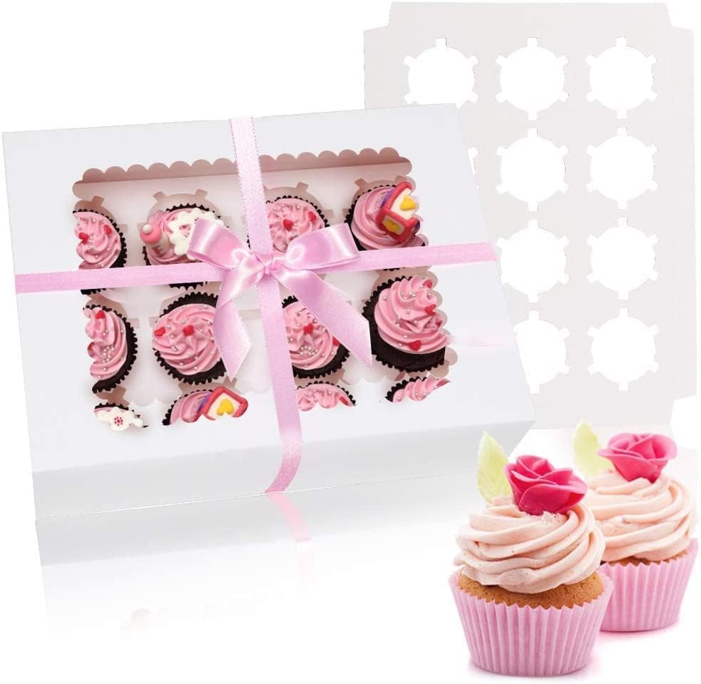 Rarapop 15 Pack Cupcake Boxes Hold 12 Standard Cupcakes, Food Grade Cupcake Holders Bakery Carrier