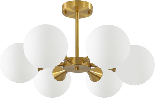 KCO Lighting Brushed Gold Sputnik Flush Mount Ceiling Light Mid Century Modern Overhead Ceiling