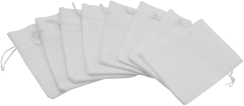 20pcs Burlap Bags with Drawstring, 5.9 x 7.5 inch White Linen Gift Bags Jewelry Pouches Sacks for