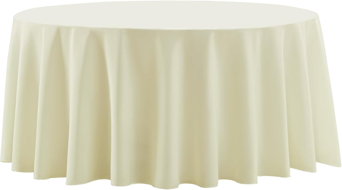 Round Tablecloth 2 Pack 90 Inch Ivory Tablecloths Washable Decorative Linen Polyester Table Clothes