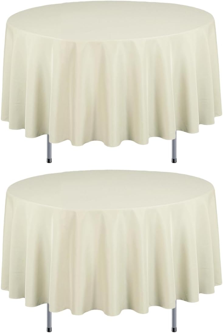 LTC LINENS 2 Pack 90 Inch Round Tablecloth Beige - Wrinkle Resistant Table Cloth for Round Table
