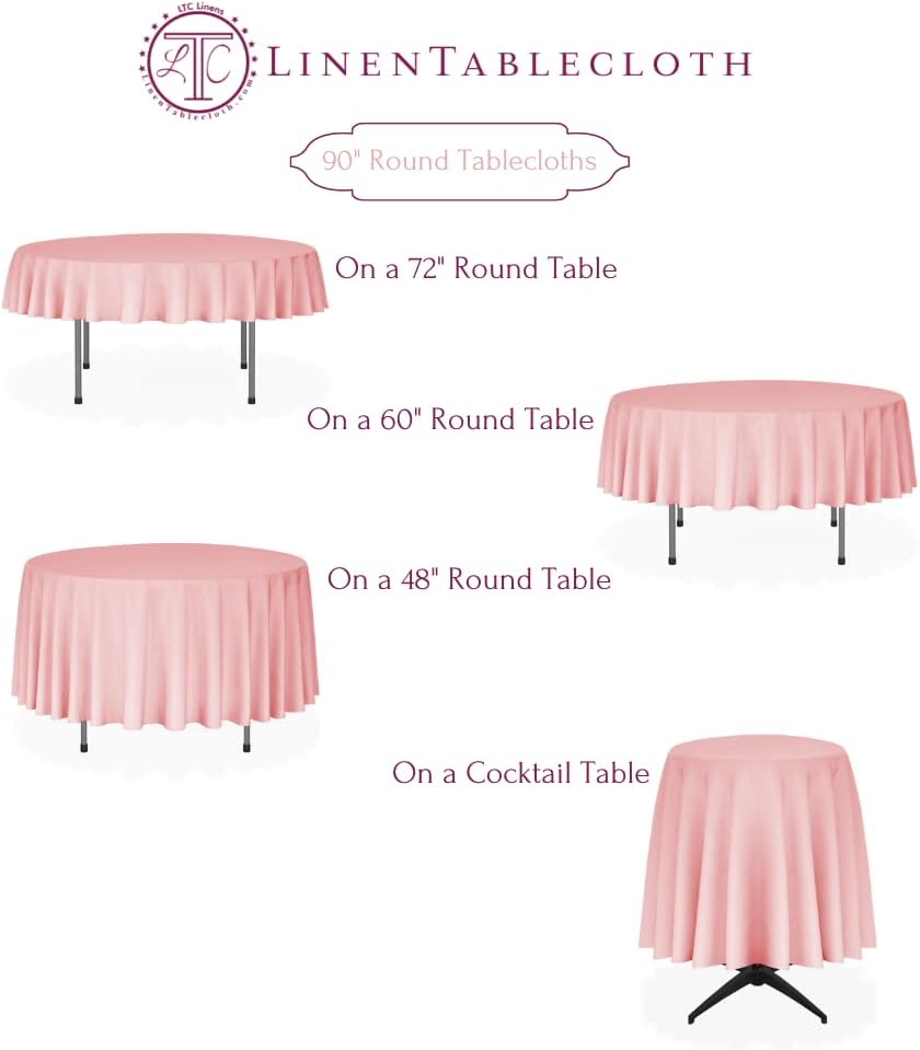 LTC LINENS 5 Pack 90 Inch Round Tablecloth Hunter Green - Wrinkle Resistant Table Cloth for Round