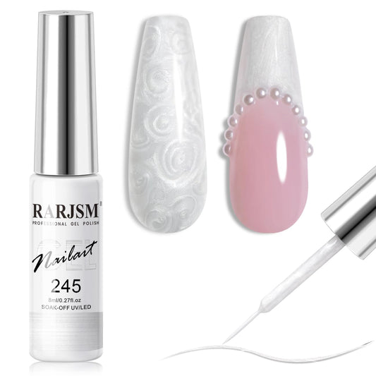 RARJSM Pearl White Gel Liner Nail Art Pearlescent Silver Shell Glitter Swirl Effect Gel Polish 8ml