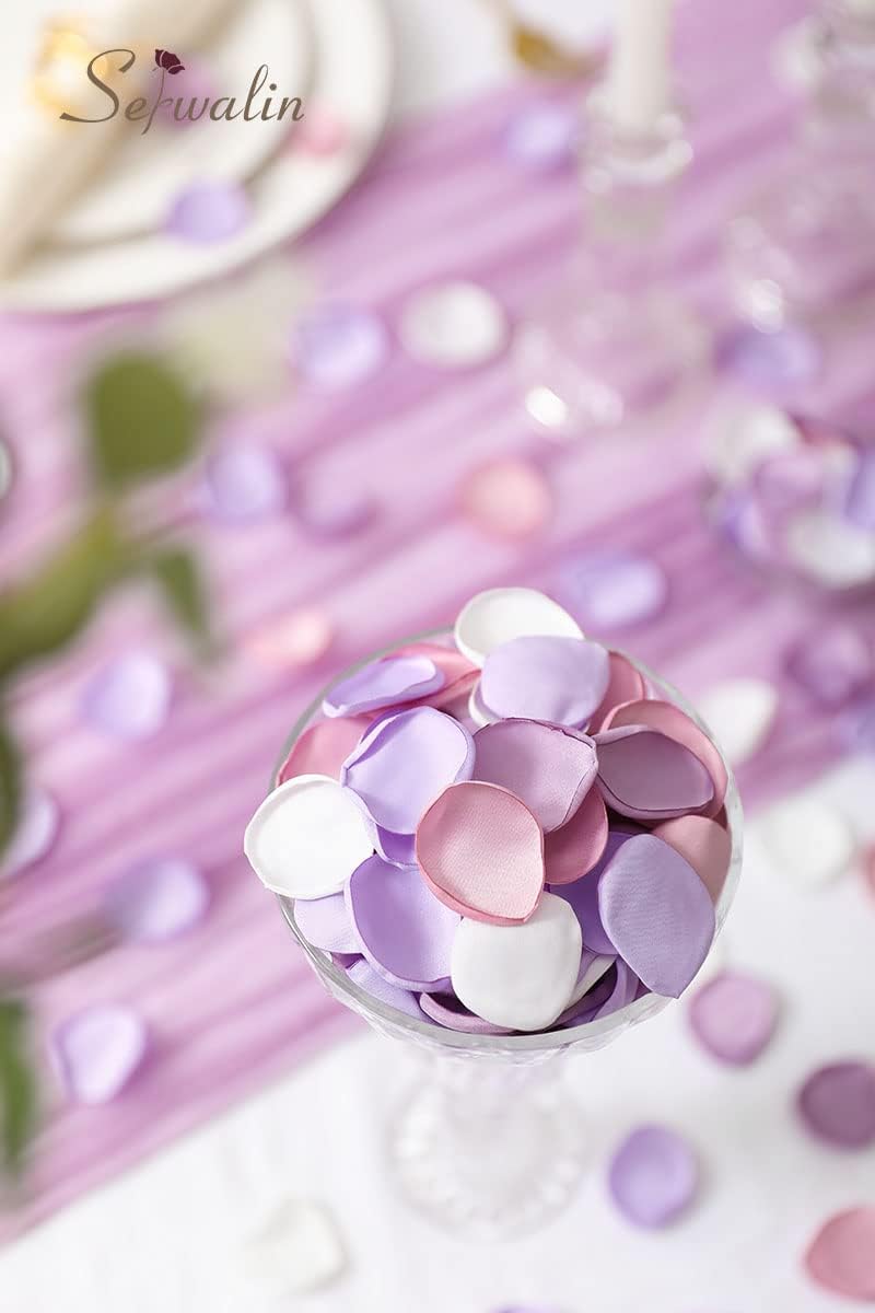 Serwalin 300Pcs Silk Rose Petals Artificial Flower for Weddings Proposal - Purple Pink for Romantic