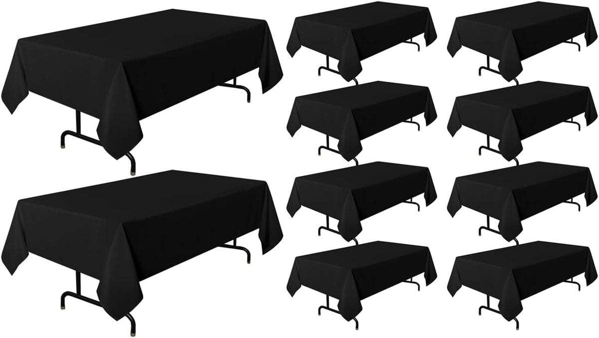 sancua 10 Pack Black Tablecloth 60 x 120 Inch, Rectangle Table Cloth for 8 Feet Tables - Stain and