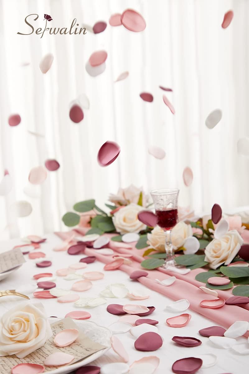 Serwalin 300Pcs Silk Pink Rose Petals Artificial Flower Petals for Wedding, Peach Pink Petals Bulk