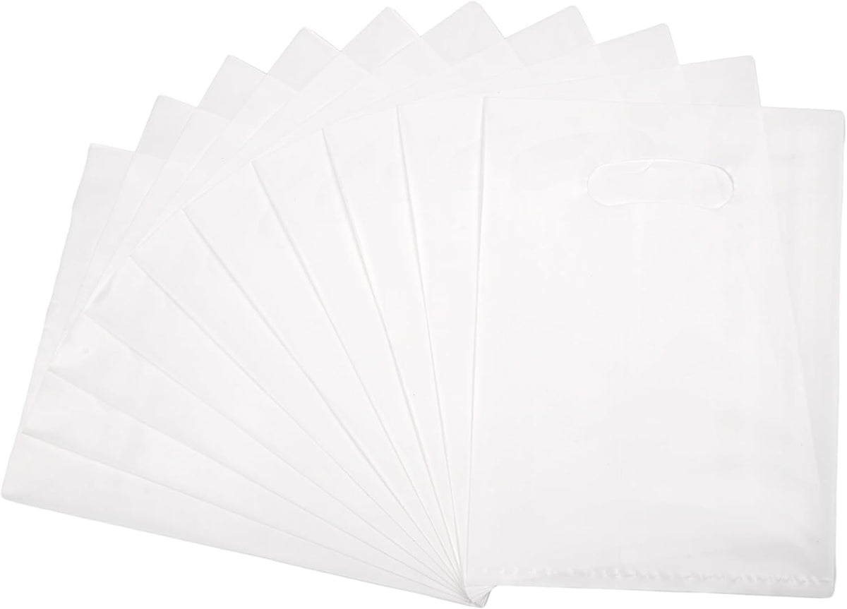 100 PCS White Small Gift Bags, 6"x8" Party Favor Goodie Bags, Treat Retail Pouches with Handle for