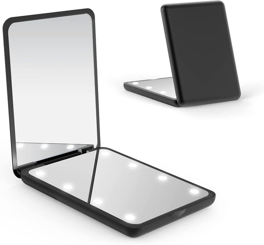 wobsion Small Mirror with Lights,LED Compact Makeup Mirror,1x/3x Mini Travel Mirror with