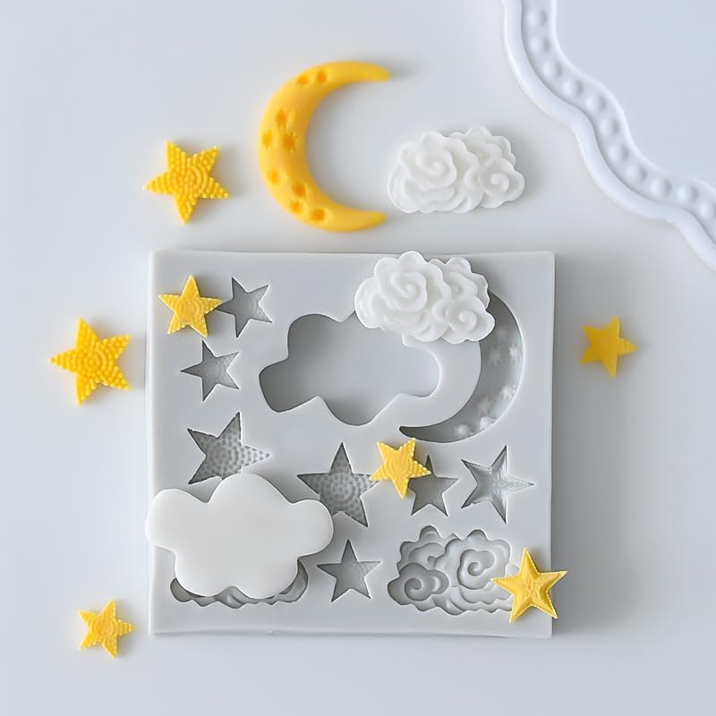 1Pc Star Moon Clouds Shaped Silicone Fondant Molds, Candy Chocolate Molds for DIY Cake Fondant
