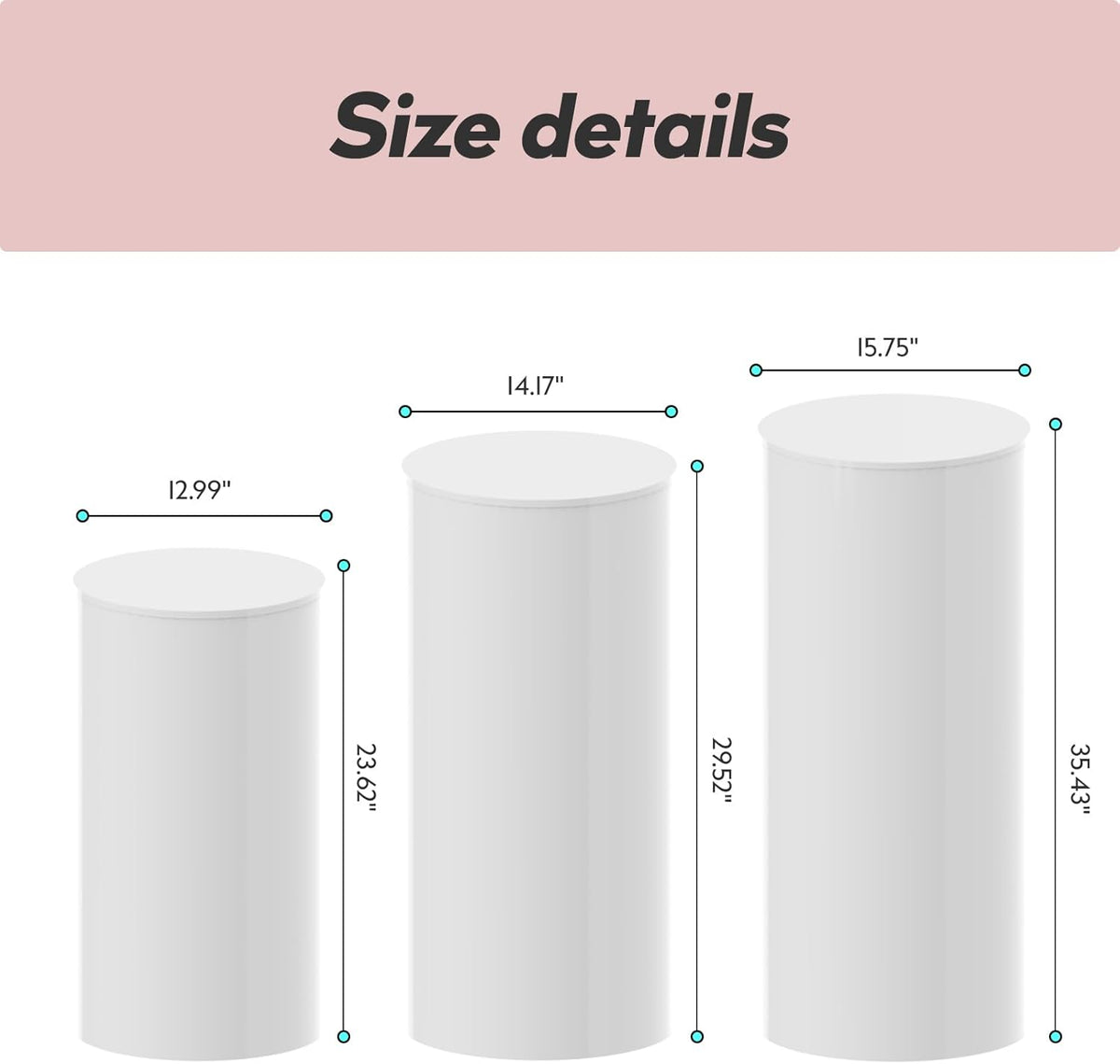 3PC Cylinder Pedestal Stands for Party, White Round Large Cylinder Tables, Pedestal Display Plinth