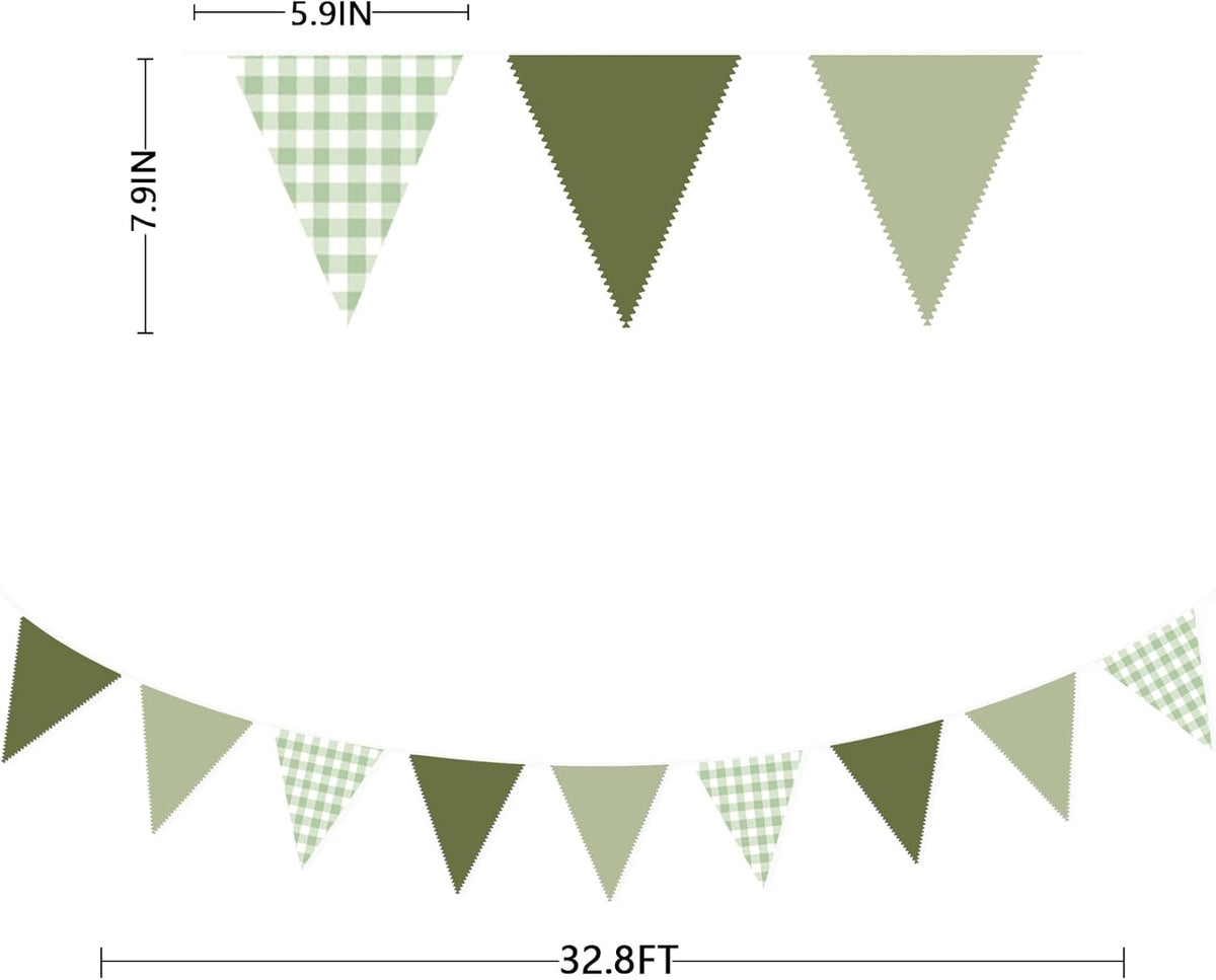32Ft Sage Green Party Decorations Sage Gingham Banner Olive Green Buffalo Plaid Checkered Triangle
