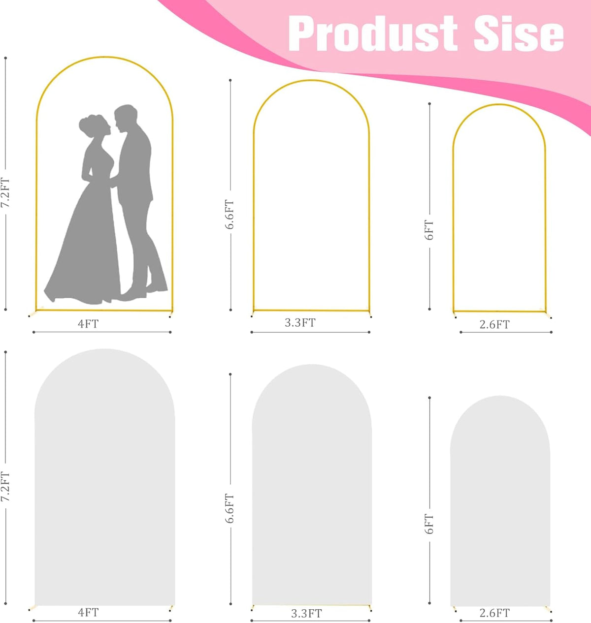 Bazen Wedding Arch Backdrop Stand 7.2FT, 6.6FT Set of 2 Metal Arch Backdrop Stand with White Arch