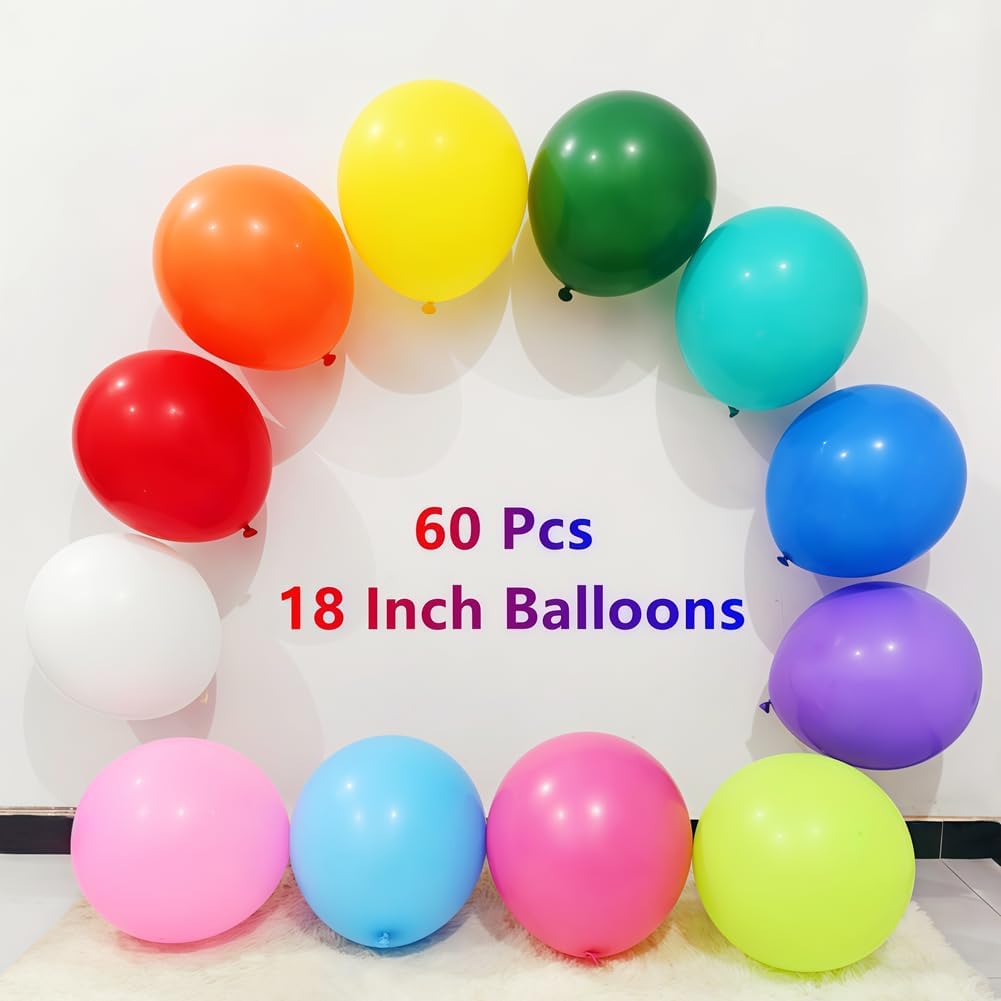 60 Pack Rainbow Balloons 18 Inch Assorted Colors Latex Multicolor Balloon 12 Kinds Colorful Large
