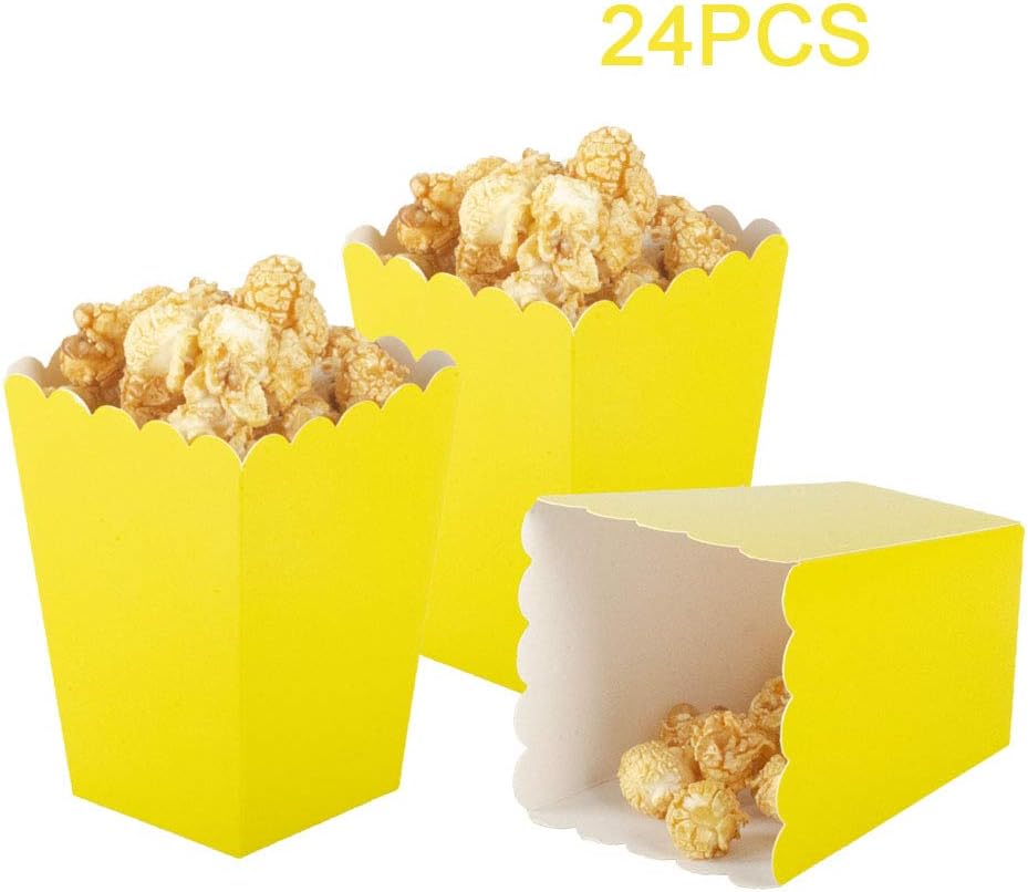 Yellow Popcorn Boxes Mini Paper Popcorn Box Cardboard Popcorn Container for Party, Pack of 24