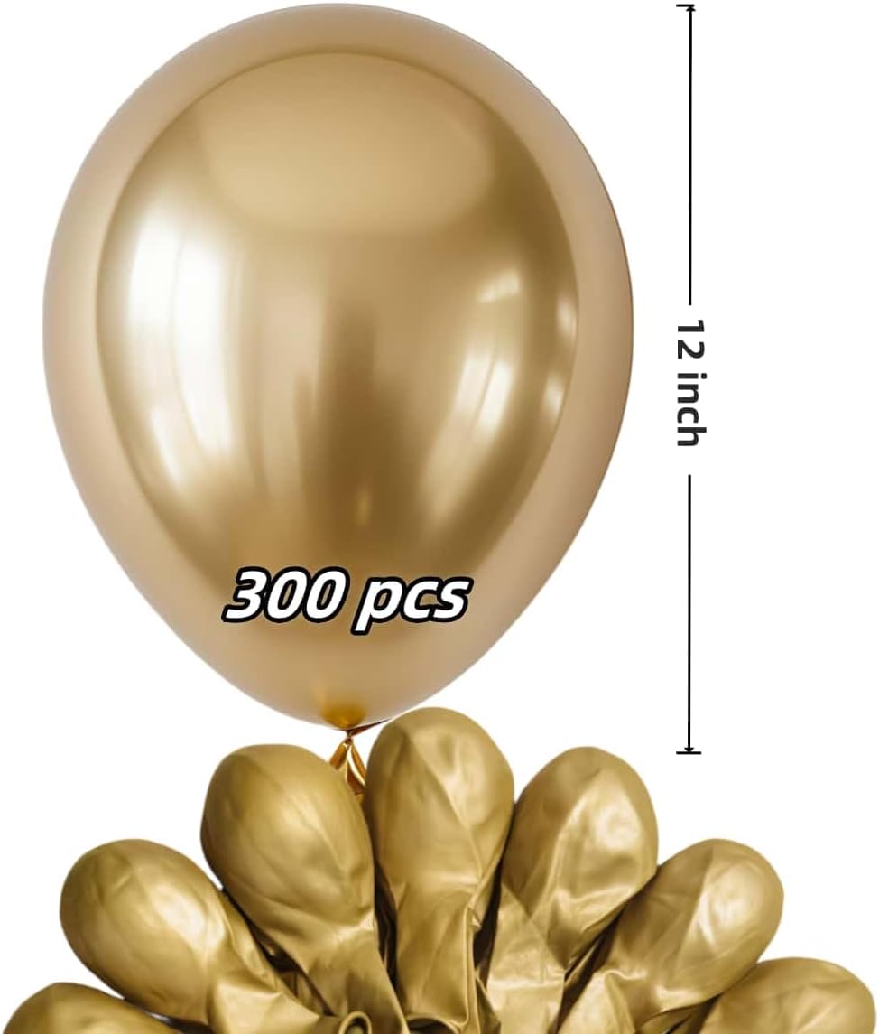 300 Pcs Gold Metallic Chrome Balloons 12 inch Gold Helium Party Balloon for Wedding Baby Shower