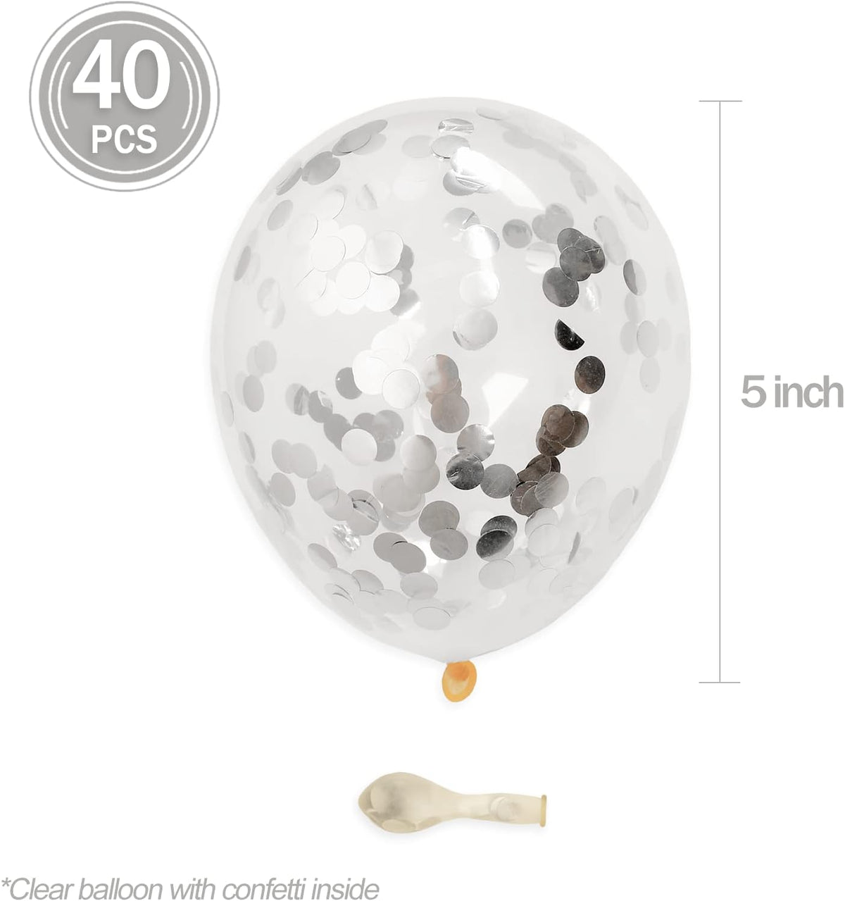 Silver Confetti Balloons, 40 Pcs 5 Inch Clear Balloons with Confetti Inside for Graduation