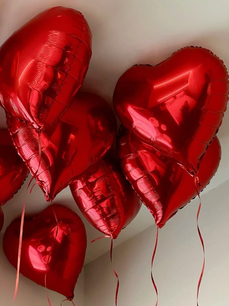 Red Heart Balloons, 18 Inch Red Heart Foil Shape Balloon, 12PCS Large Love Foil Helium Romantic