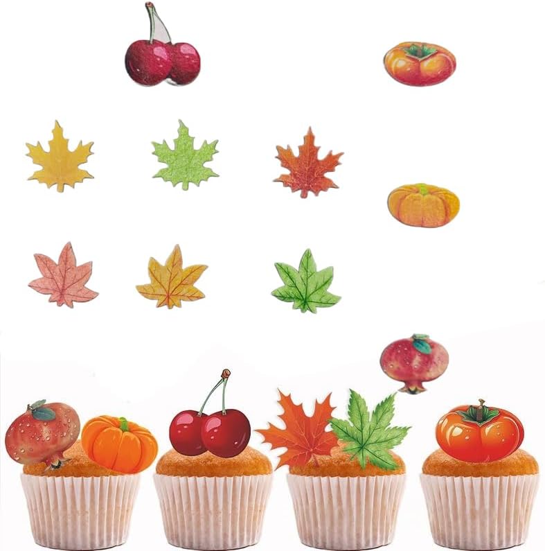 74pcs Thanksgiving Edible Fall Maple Fruit for Cake Decorating Cupcake Toppers Wedding Themed Party