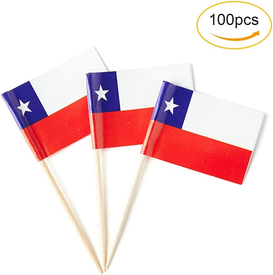 Chile Flag Chilean Flag, Small Mini Chile Toothpick Flags for Food, Cupcakes, Cocktails