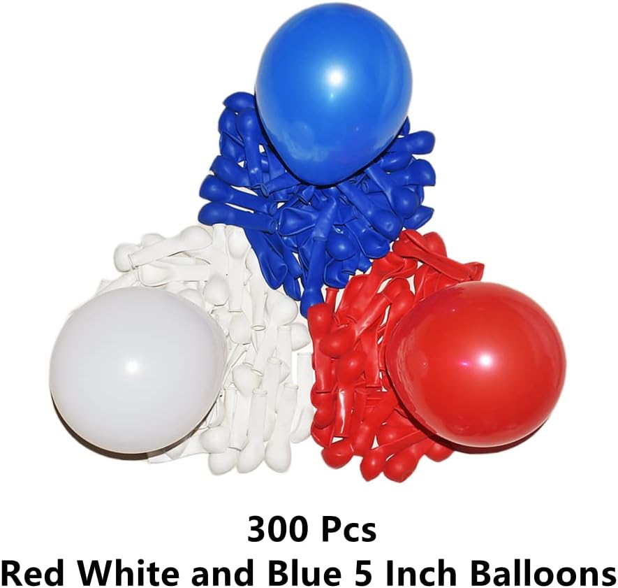 300 Pack Red White and Blue Balloons - 5 Inch Mini Red White Blue Latex Small Balloons - 100 of