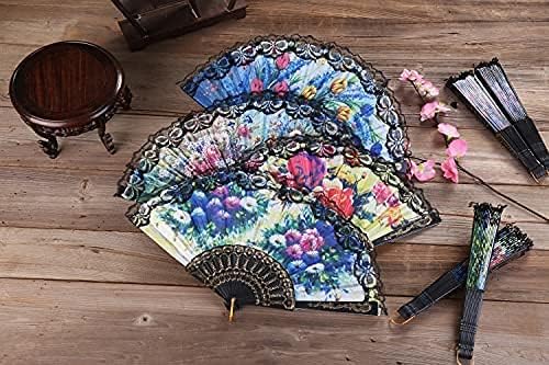 HUNANBANG 4 Pieces Folding Hand Fans Church Wedding Gift, Party Favors, DIY Decoration Gift Size9