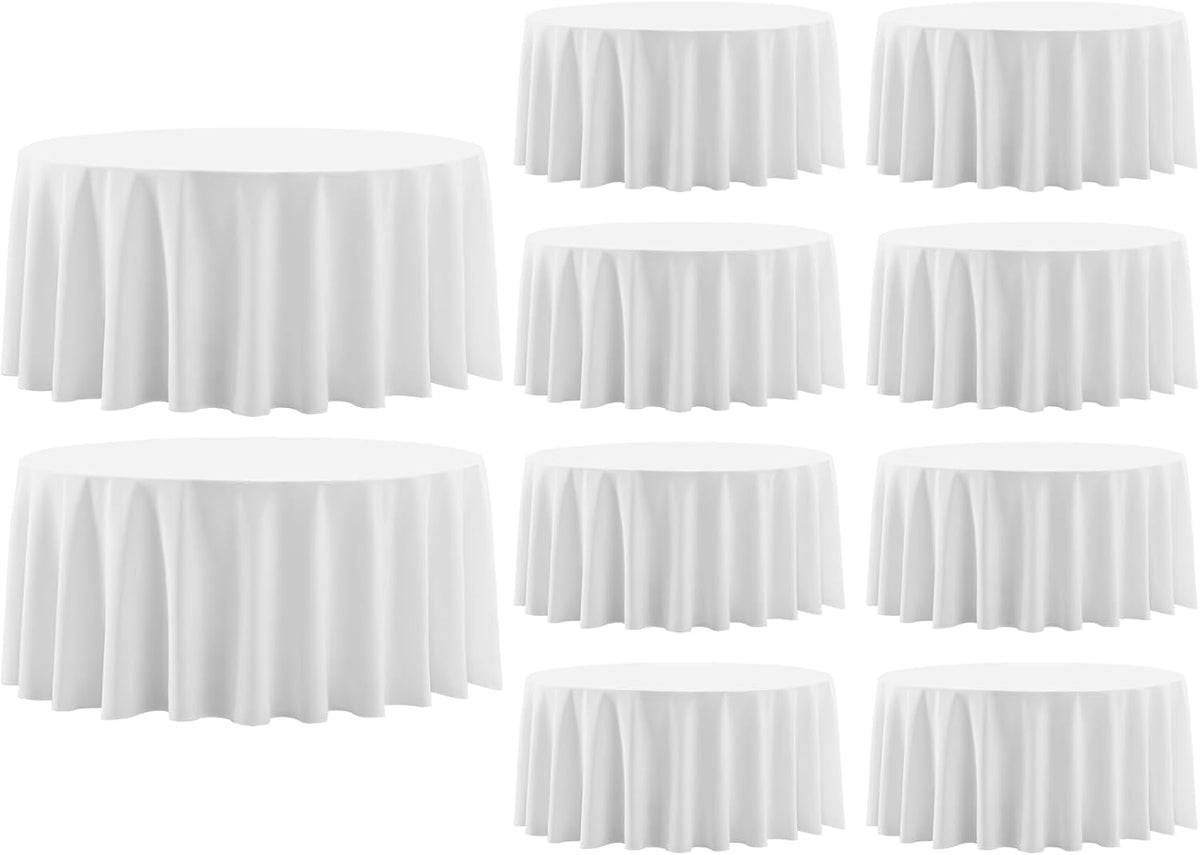 Round Tablecloth 10 Pack 108 Inch White Tablecloths Washable Decorative Linen Polyester Table