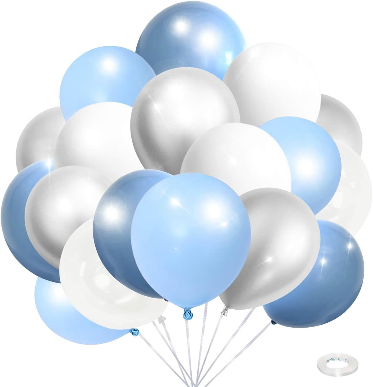 Dusty Blue and White Silver Balloons Bachelorette Party Decorations- 35Pcs 12in Baby Blue, White