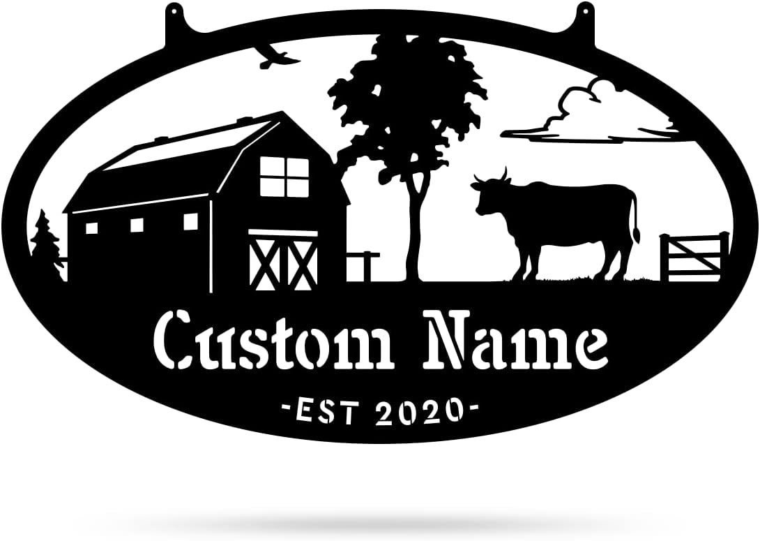 RealSteel Personalized Farm Sign - Custom Design Metal Family Name Sign - Weather & Rust Resistant