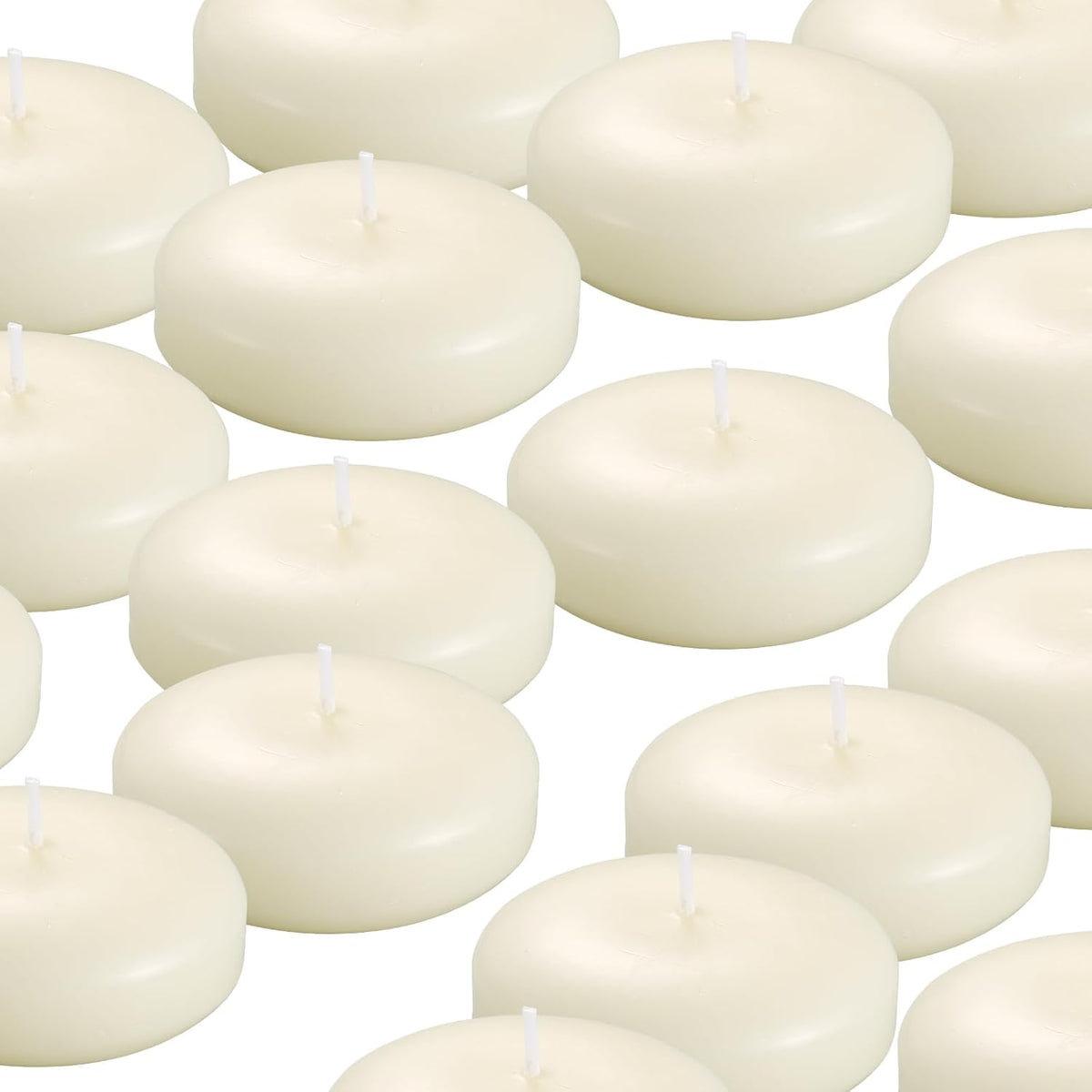 12 Pack Floating Candles, 3” Ivory Unscented Dripless Wax Burning Candles, for Weddings, Party