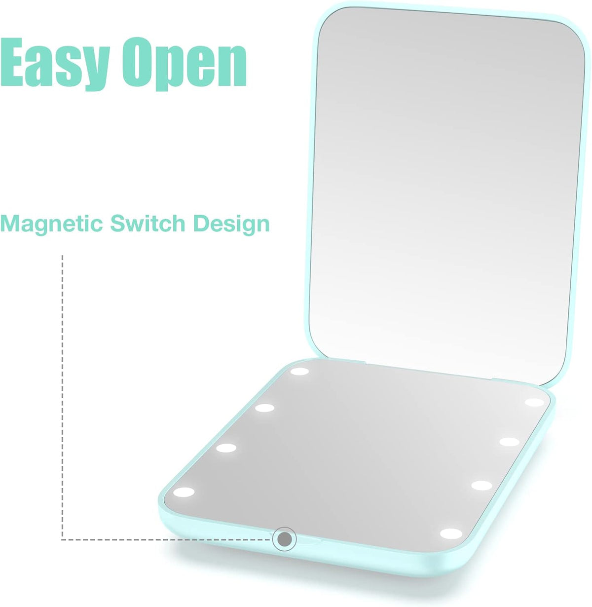WOBSION Small Mirror with Lights,LED Compact Makeup Mirror,1x/3x Mini Travel Mirror with