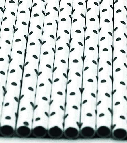 Pack of 150 Black Polka Dot Biodegradable 4-Ply Paper Drinking Straws (Compostable, Non-toxic