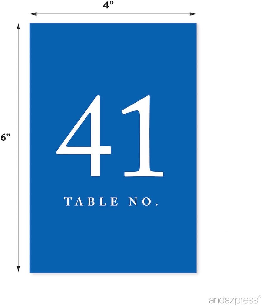 Andaz Press Royal Blue Table Numbers 41-60, 4x6-Inch Table Number Cards, Perfect for Wedding