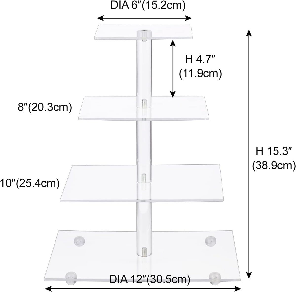 Cupcake Stand, 4 Tier Square Acrylic Cupcake Display Stand Holder, Clear Dessert Pastry Tower for