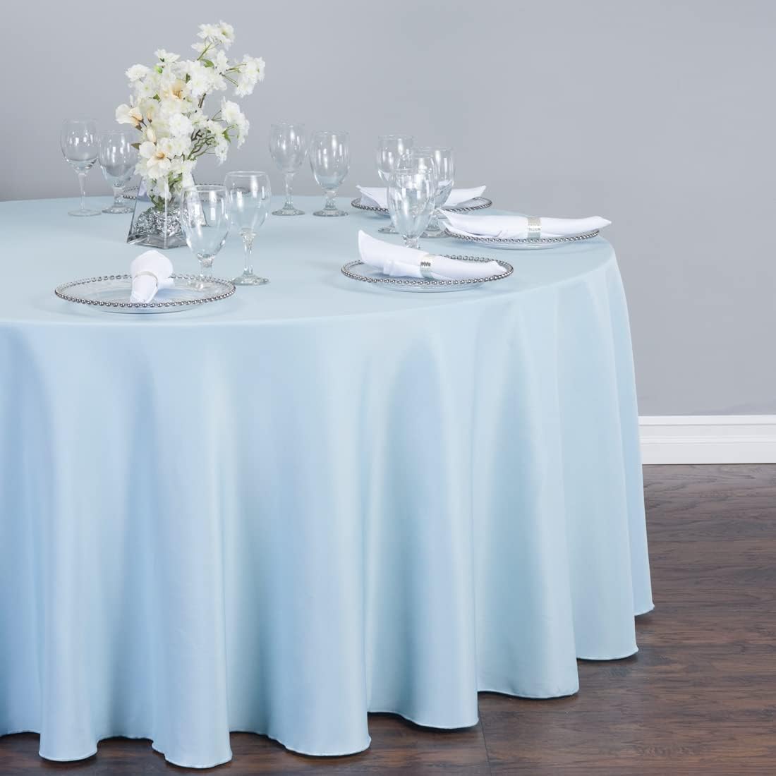 LTC LINENS Baby Blue Tablecloth 120 in Round for 60 Inch Circular Table - Washable, Wrinkle