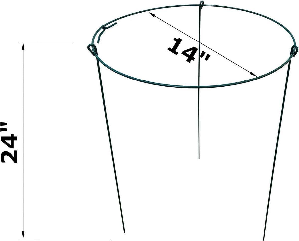 14" Wide x 24" High Peony Cage Rings Garden Plant Support Brace, Pack of 10 Round Metal Plant