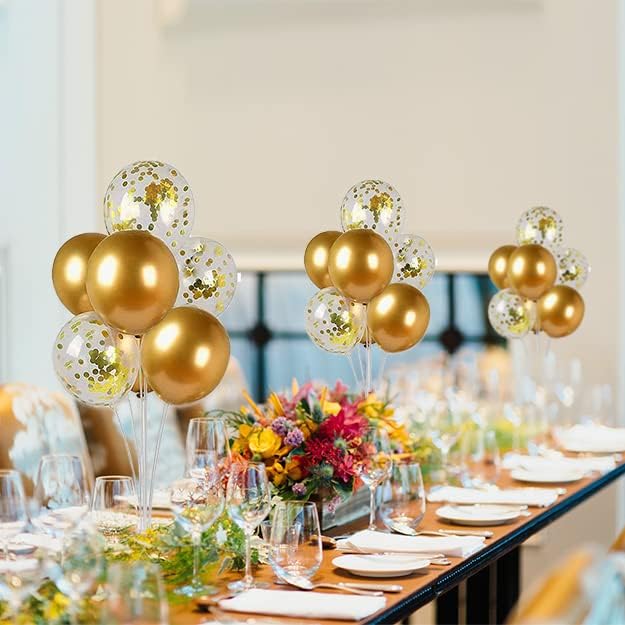 4 Sets of Table Balloon Stand Kit, 1 Roll of Glue and 5 Flower Clips for Birthday, Celebration and