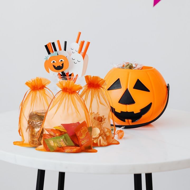 Wudygirl 100PCS 5X7 Inch Organza Bags - Jewelry, Drawstring, Sheer Organza Bags for Halloween