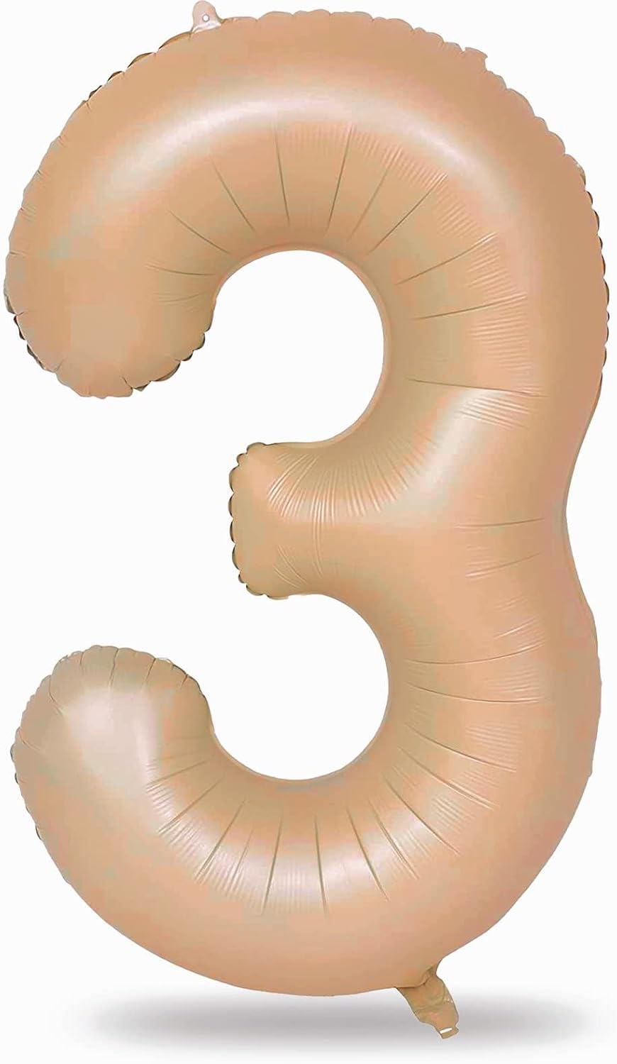 Apricot Number 3 Balloon for Girls Boys, 40 Inch Large Nude Number 0-9 Foil Balloons Set, Tan
