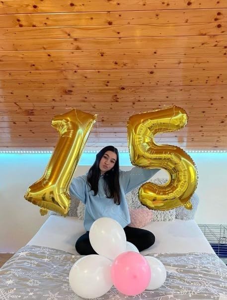 Gold 40 Inch Large Number 5 Birthday Balloon, Five 5th 15 25 35 50 55 Birthday Celebration