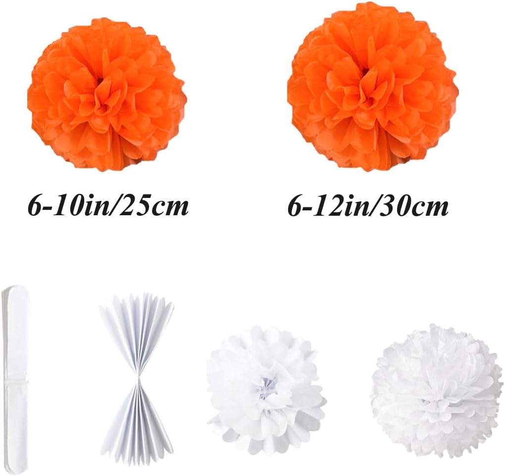 12pcs 10in 12in Orange Paper Pom Poms Tissue Paper Flower Hanging Paper Flower Balls Wedding Party