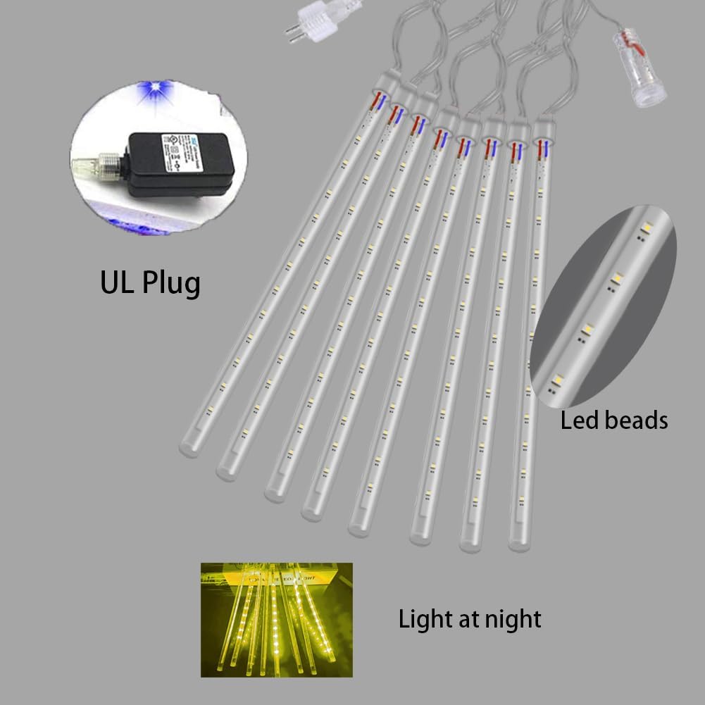 Christmas Lights Outdoor Falling Rain Meteor Shower Lights 12 inch 8 Tube 192 LED Snowfall Icicle