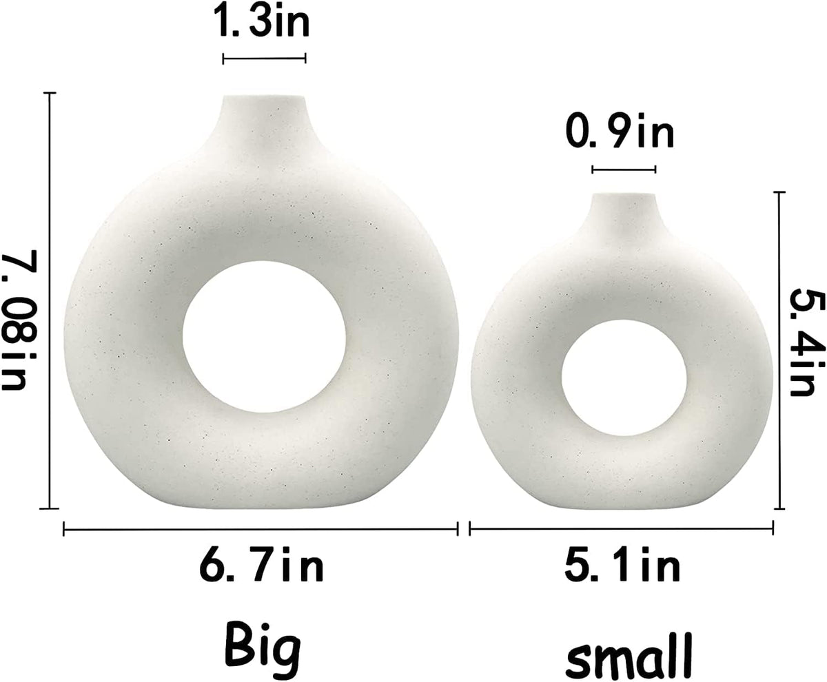 White Ceramic Vases- 2 for Modern Home Decor, Round Matte Boho Vase for Decor, Ceramic Minimalist