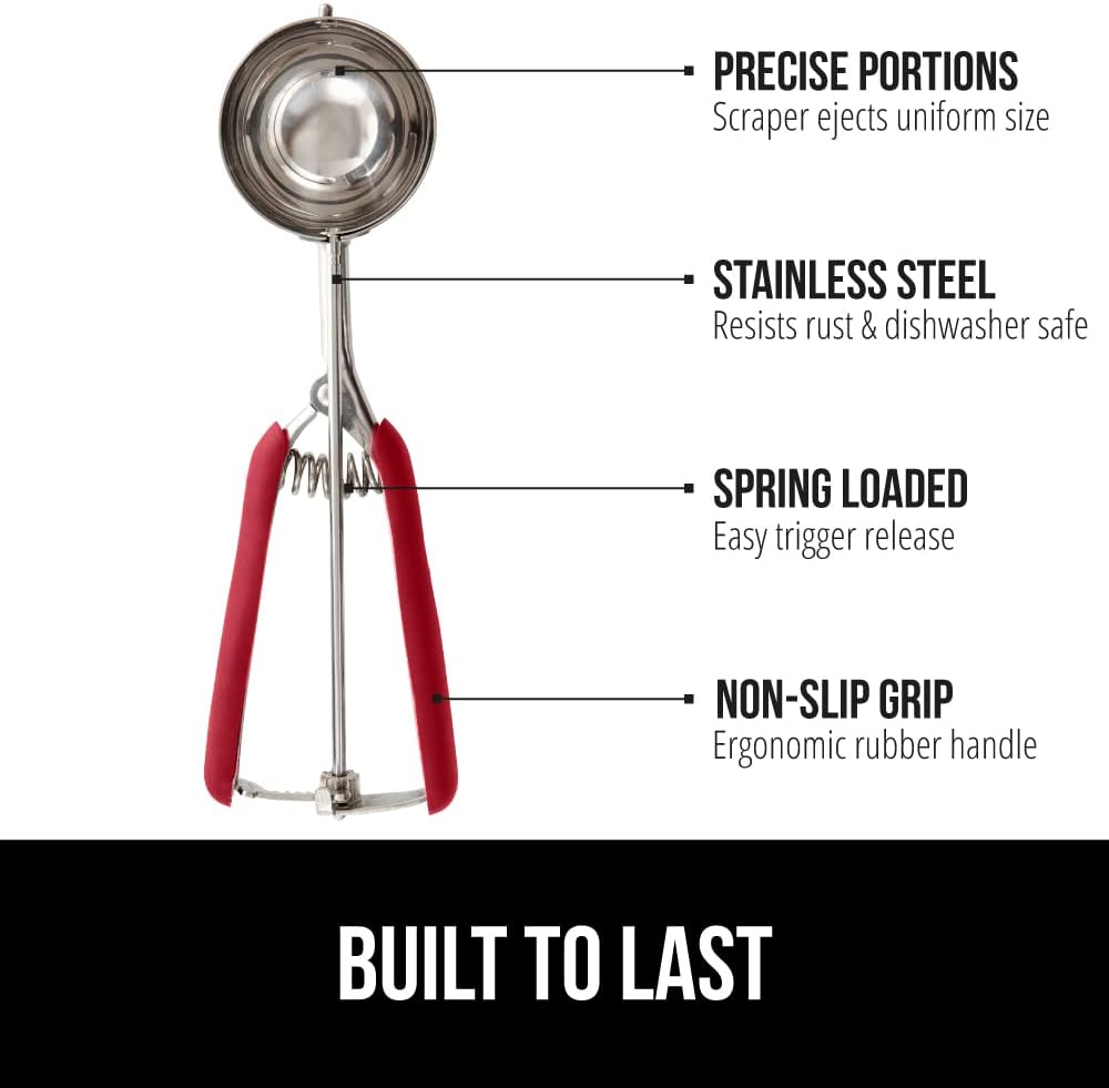 GORILLA GRIP Stainless Steel Cookie Scoop for Baking, 2 TBSP, Multipurpose Melon Baller, Meatball