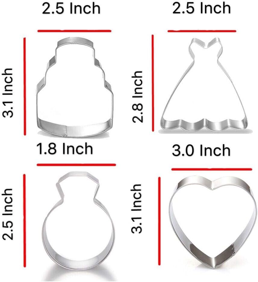 Wedding Cookie Cutter Set-7 Piece-3 Inches-Heart, Diamond Ring, Wedding Cake,Wedding Dress