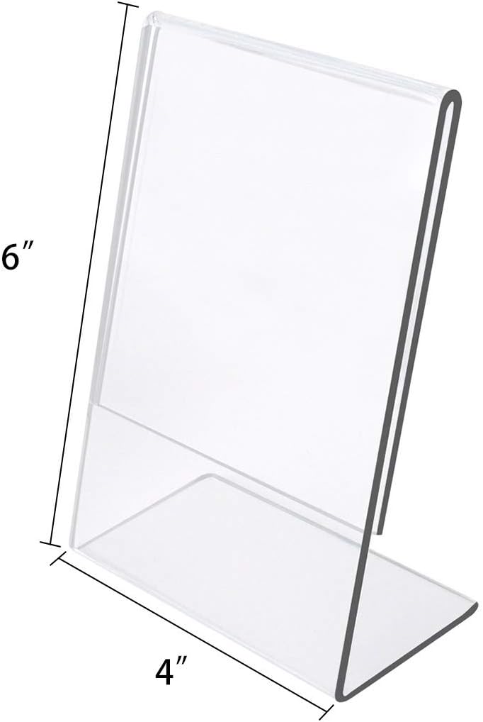 NIUBEE 6Pack Slant Back Acrylic Sign Holder 4x6 inches, Clear Vertical Picture Frames, Desktop